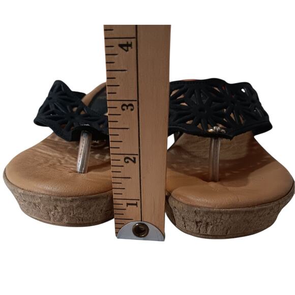 SPRING STEP Black Leather Comfort Sandals Wedge Thong 38/8 Summer Vacation Beach - Picture 5 of 10